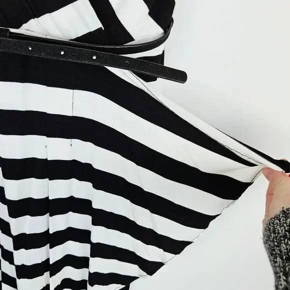 New Calvin Klein Size 6 Black White Striped Dress Belted Classic Chic Career - Picture 8 of 16